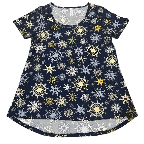 Holiday Vintage LuLaRoe Blue Christmas Elsa Snowflake Classic T - Picture 2 of 4